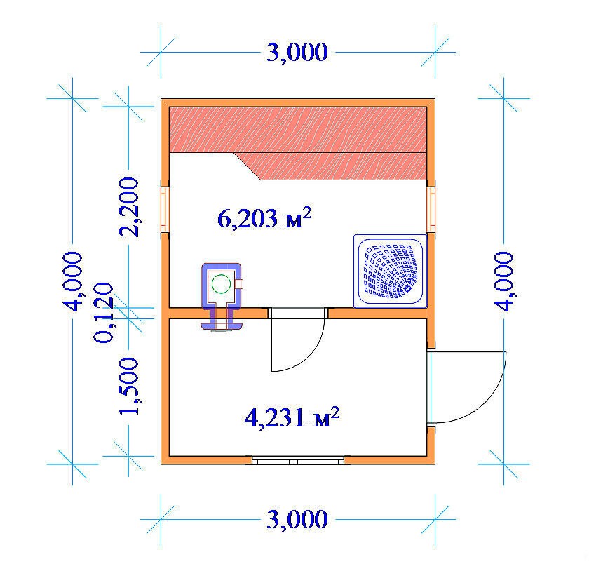 Размер бани 3х4 чертеж