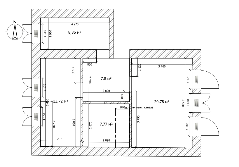 планировка (помещение 8,36 кв.м. - техническое)