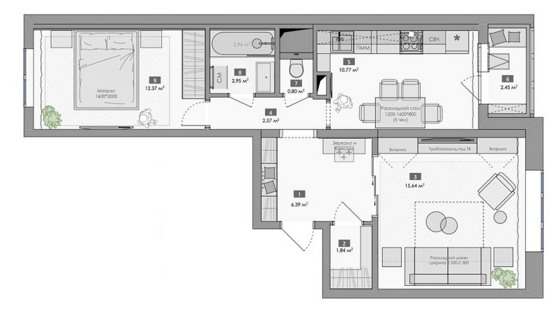 Дизайн двухкомнатной квартиры: 13 планировок «до-после» и 4 подходящих стиля (137 фото)