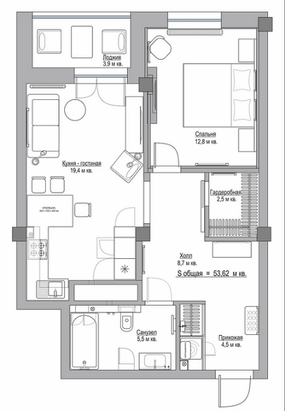 Дизайн двухкомнатной квартиры: 13 планировок «до-после» и 4 подходящих стиля (137 фото)