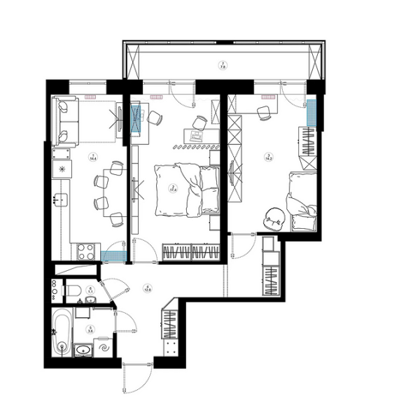 Дизайн двухкомнатной квартиры: 13 планировок «до-после» и 4 подходящих стиля (137 фото)