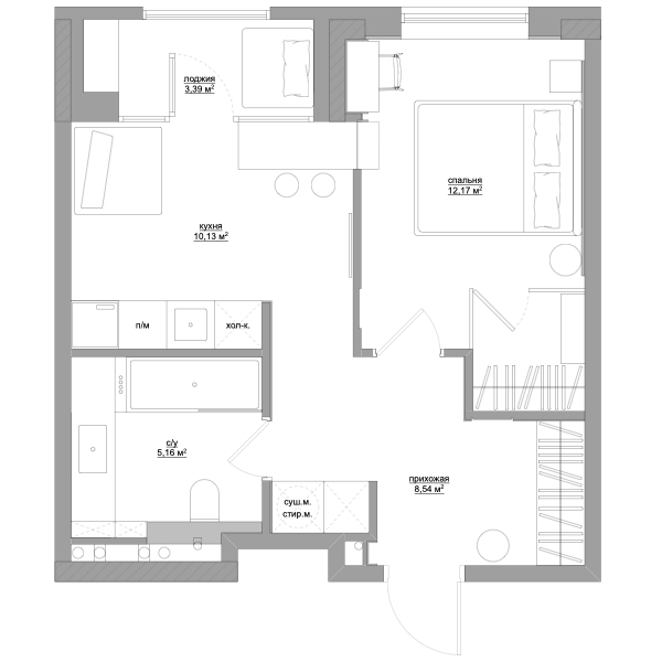 Минималистичная квартира 39 м² для девушки в Москве