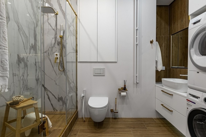 Как уместить все в дизайне ванной: туалет, стиральную машину, ванну или душ? Реальные планировки и 83 фото