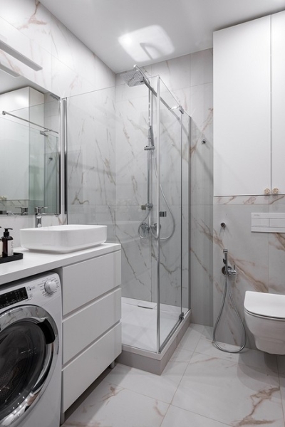 Как уместить все в дизайне ванной: туалет, стиральную машину, ванну или душ? Реальные планировки и 83 фото