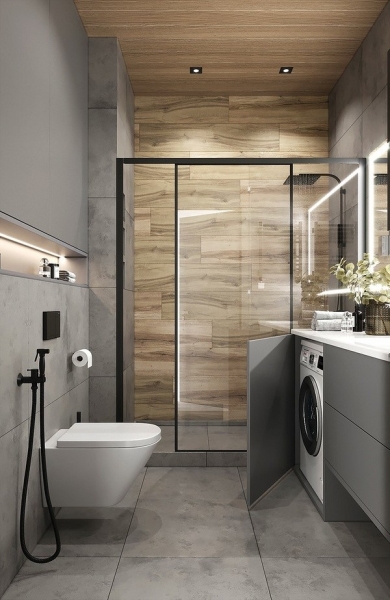 Как уместить все в дизайне ванной: туалет, стиральную машину, ванну или душ? Реальные планировки и 83 фото