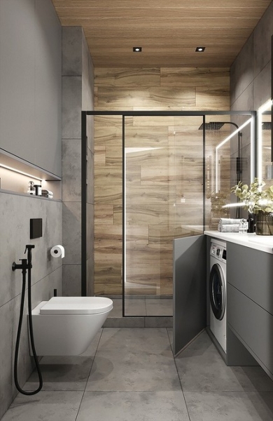 Как уместить все в дизайне ванной: туалет, стиральную машину, ванну или душ? Реальные планировки и 83 фото