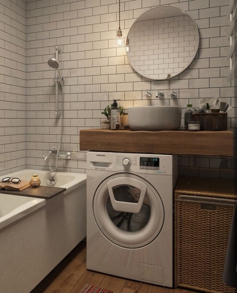 Как уместить все в дизайне ванной: туалет, стиральную машину, ванну или душ? Реальные планировки и 83 фото