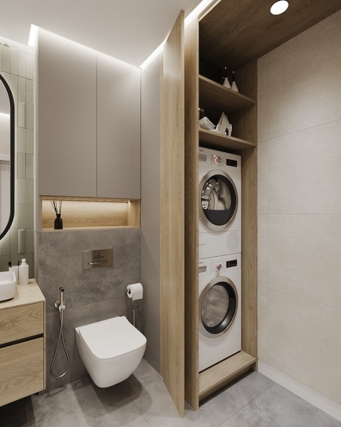 Как уместить все в дизайне ванной: туалет, стиральную машину, ванну или душ? Реальные планировки и 83 фото