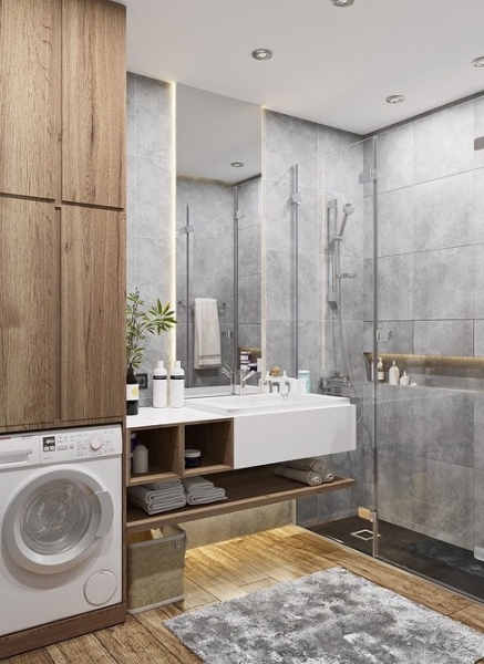 Как уместить все в дизайне ванной: туалет, стиральную машину, ванну или душ? Реальные планировки и 83 фото