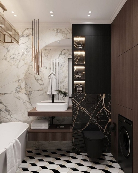 Как уместить все в дизайне ванной: туалет, стиральную машину, ванну или душ? Реальные планировки и 83 фото