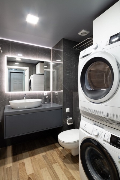 Как уместить все в дизайне ванной: туалет, стиральную машину, ванну или душ? Реальные планировки и 83 фото