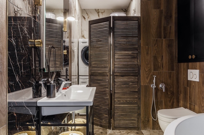 Как уместить все в дизайне ванной: туалет, стиральную машину, ванну или душ? Реальные планировки и 83 фото