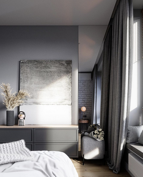 Серая спальня: советы по подбору палитры и 70 фото для вдохновения