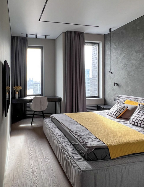 Серая спальня: советы по подбору палитры и 70 фото для вдохновения