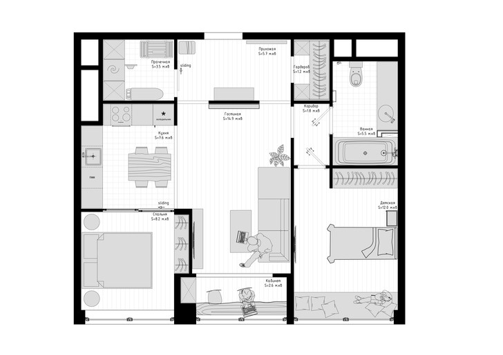 Московская квартира 63 м² в эко-стиле