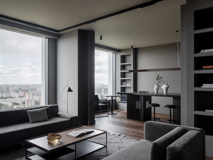 Мужская квартира 77 м² в оттенках базальта в Москве