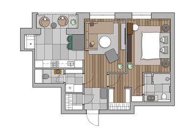 Уютно и функционально: двухкомнатная квартира 62 кв. м для девушки