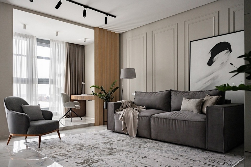 В стиле модерн: как дизайнер оформила студию 56 кв. м, которая выглядит просторно