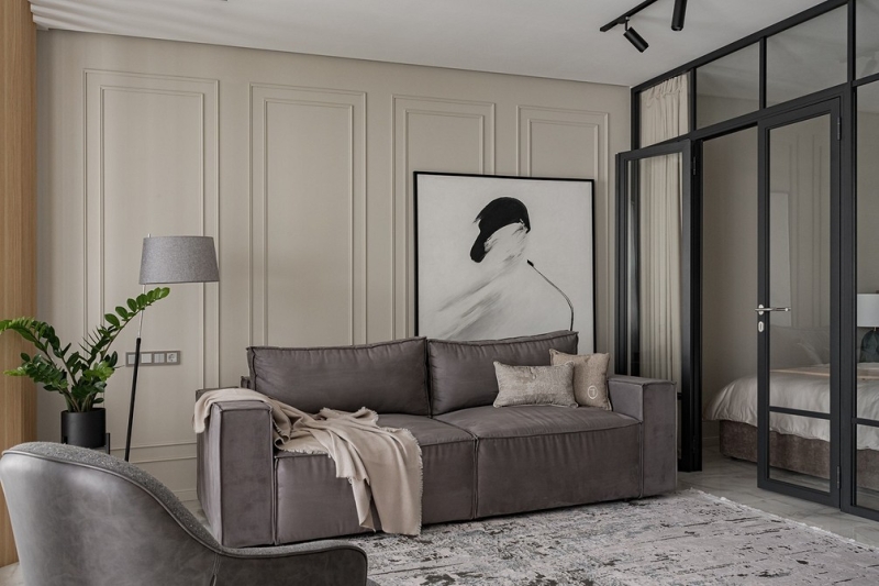 В стиле модерн: как дизайнер оформила студию 56 кв. м, которая выглядит просторно