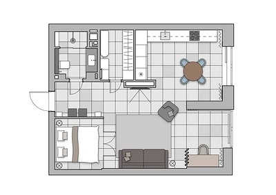 В стиле модерн: как дизайнер оформила студию 56 кв. м, которая выглядит просторно