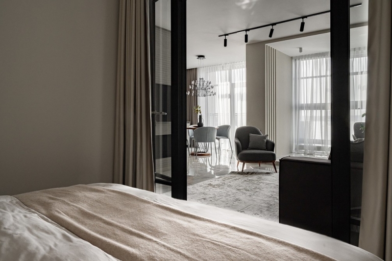 В стиле модерн: как дизайнер оформила студию 56 кв. м, которая выглядит просторно