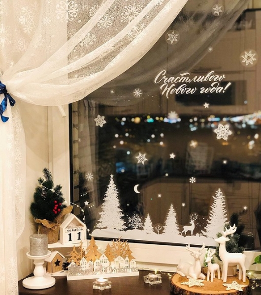 Оформление окон к Новому году: идеи, шаблоны и видеоинструкции (68 фото)