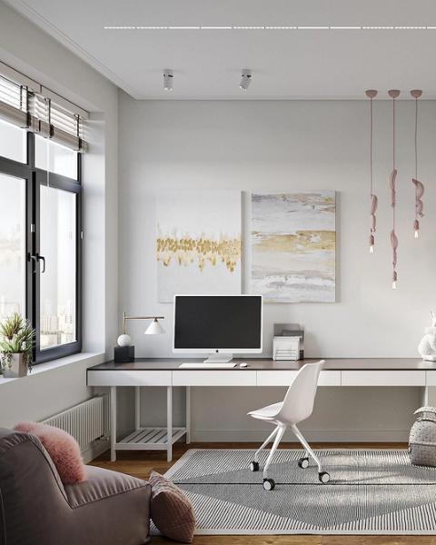 Рабочая зона у окна: советы по обустройству и идеи для разных комнат (92 фото)