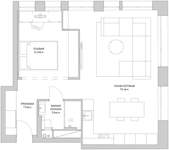 Светлая квартира 56 м² для холостяка в Москве