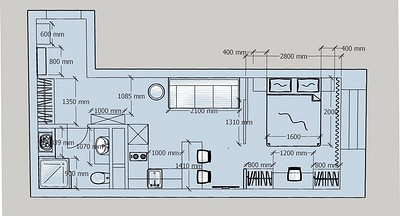 
                                Как в маленькой студии 32 кв. м удалось организовать спальню и кухню-гостиную? Реальный пример                             