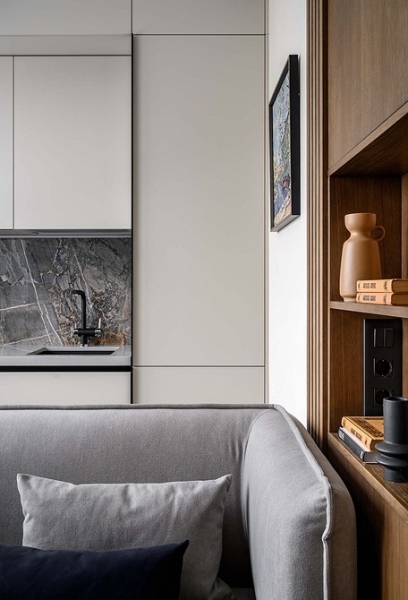 Как в однокомнатной квартире 36 кв. м выделить спальню, кухню-гостиную и гардеробную? Реальный пример интерьера