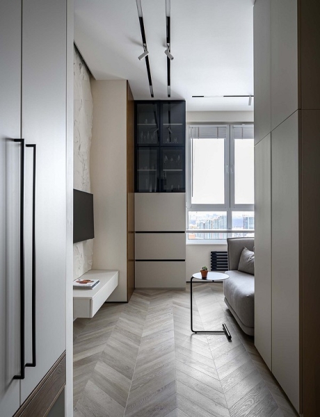 Как в однокомнатной квартире 36 кв. м выделить спальню, кухню-гостиную и гардеробную? Реальный пример интерьера