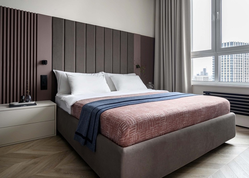 Как в однокомнатной квартире 36 кв. м выделить спальню, кухню-гостиную и гардеробную? Реальный пример интерьера