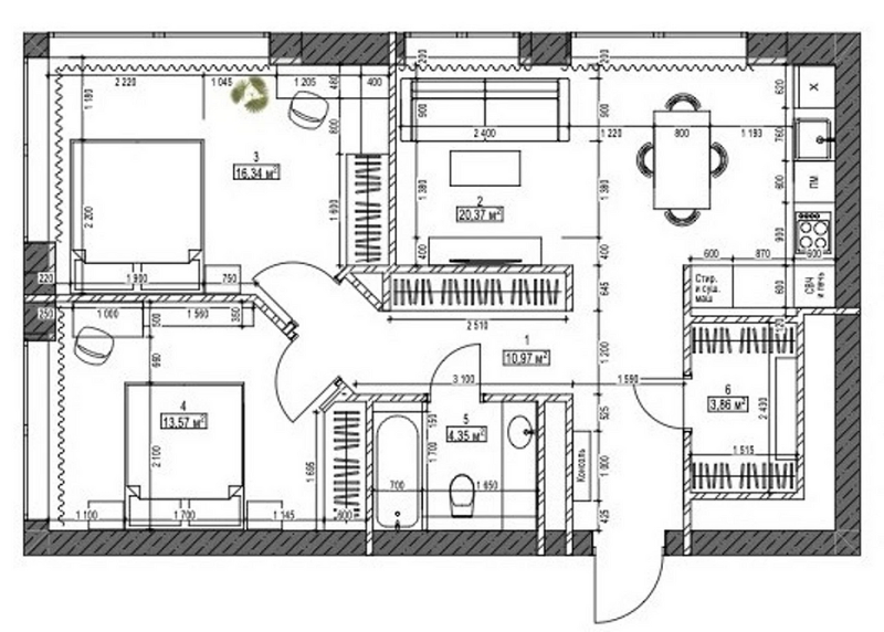 Планировка двухкомнатной квартиры: 7 готовых вариантов и примеры проектов (95 фото)