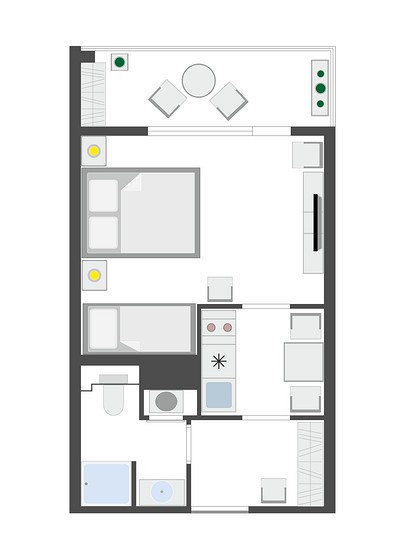 
                                Как из студии 26 кв.м сделать полноценную однушку и уместить все? Пример от дизайнера                            