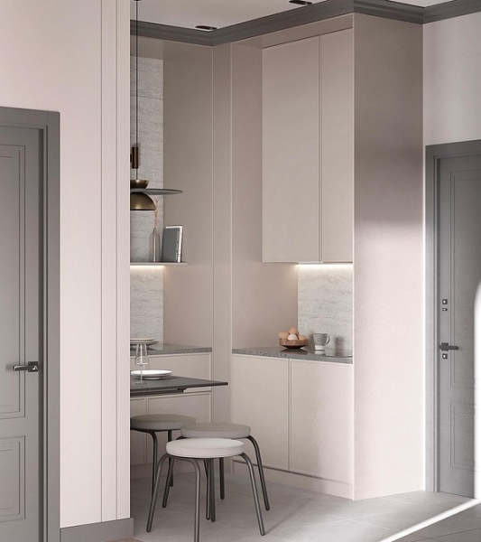 Кухня в коридоре: плюсы и минусы, особенности согласования и 4 варианта планировки (62 фото)