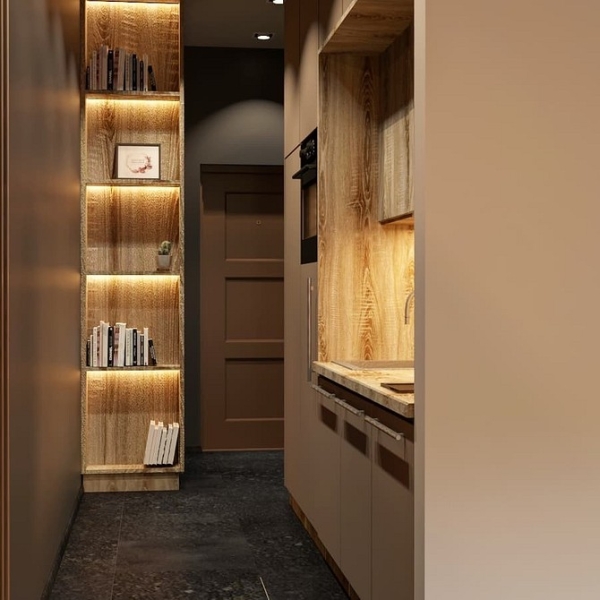 Кухня в коридоре: плюсы и минусы, особенности согласования и 4 варианта планировки (62 фото)