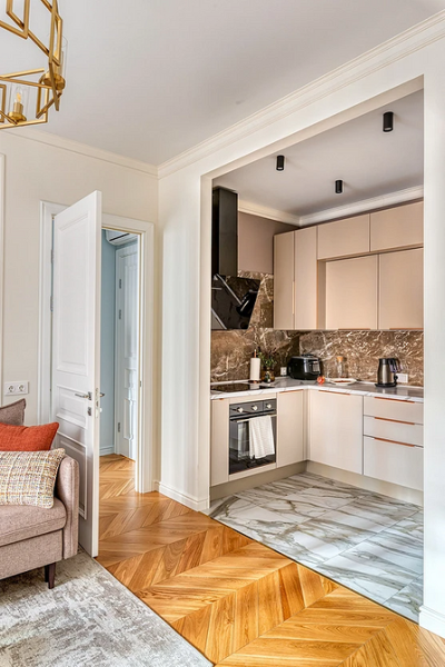 Кухня в коридоре: плюсы и минусы, особенности согласования и 4 варианта планировки (62 фото)