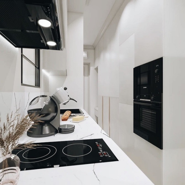 Кухня в коридоре: плюсы и минусы, особенности согласования и 4 варианта планировки (62 фото)