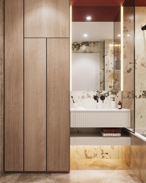 
                                Модная плитка в ванную-2023: 7 главных трендов и 100 стильных фотоидей                            