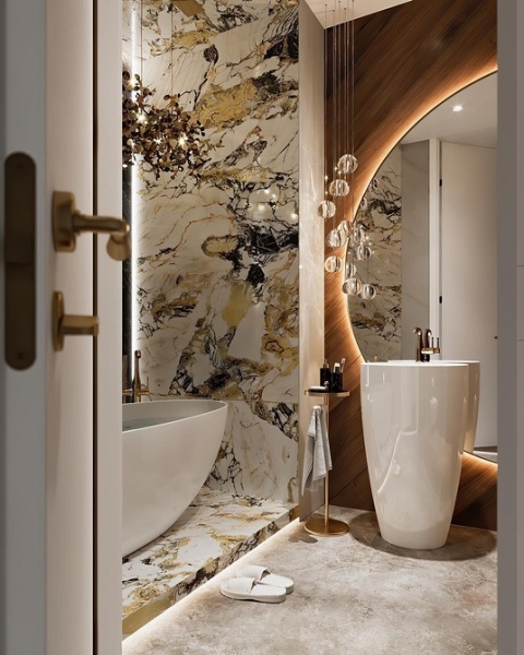 
                                Модная плитка в ванную-2023: 7 главных трендов и 100 стильных фотоидей                            