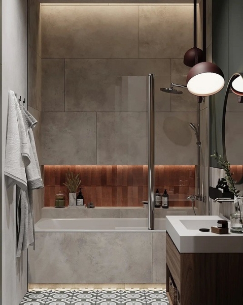 
                                Модная плитка в ванную-2023: 7 главных трендов и 100 стильных фотоидей                            