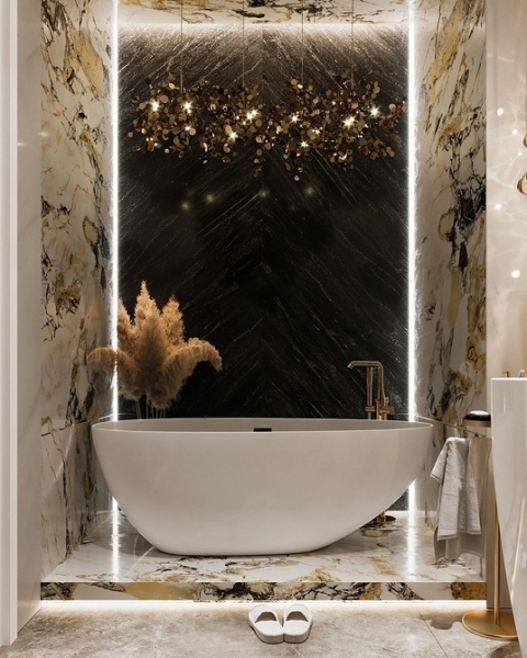 
                                Модная плитка в ванную-2023: 7 главных трендов и 100 стильных фотоидей                            