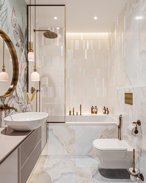 
                                Модная плитка в ванную-2023: 7 главных трендов и 100 стильных фотоидей                            