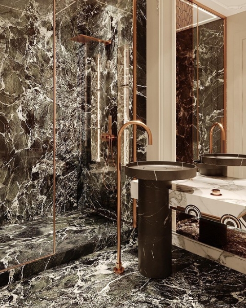 
                                Модная плитка в ванную-2023: 7 главных трендов и 100 стильных фотоидей                            