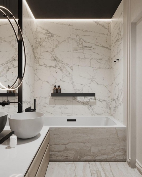 
                                Модная плитка в ванную-2023: 7 главных трендов и 100 стильных фотоидей                            