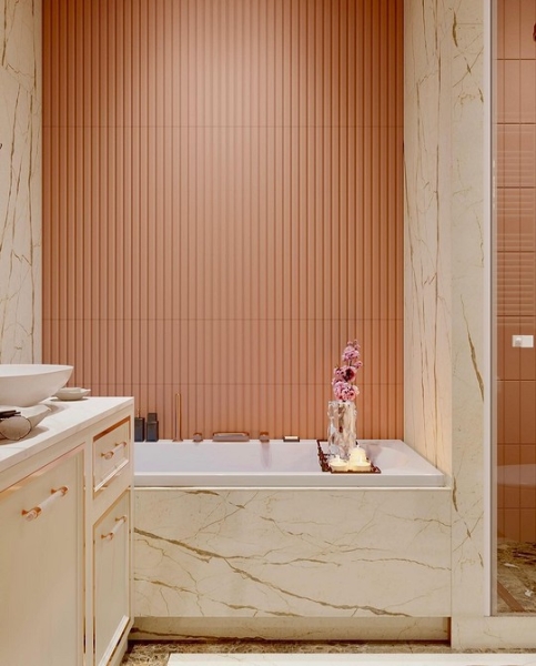 
                                Модная плитка в ванную-2023: 7 главных трендов и 100 стильных фотоидей                            