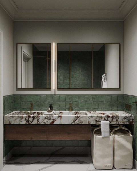 
                                Модная плитка в ванную-2023: 7 главных трендов и 100 стильных фотоидей                            