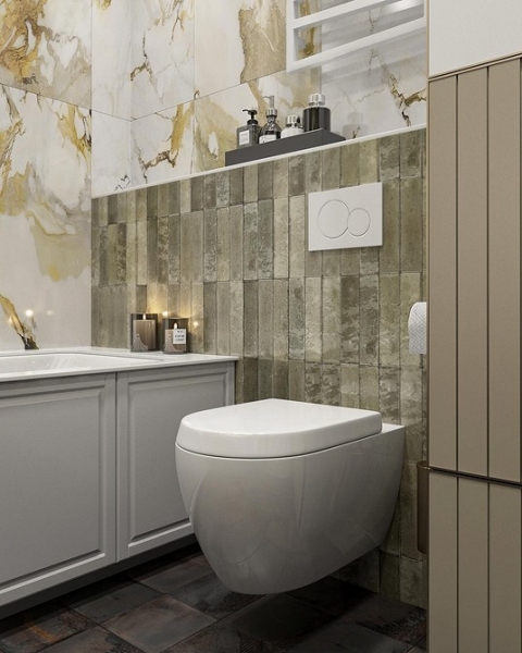 
                                Модная плитка в ванную-2023: 7 главных трендов и 100 стильных фотоидей                            