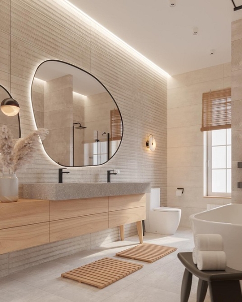 Бежевая ванная: правила оформления, варианты палитры и 70 стильных фото