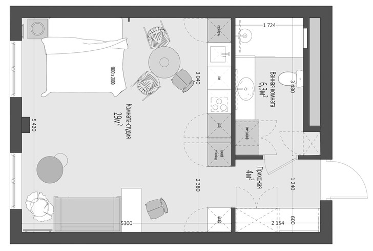 Московская квартира 40 м² в стиле кинфолк